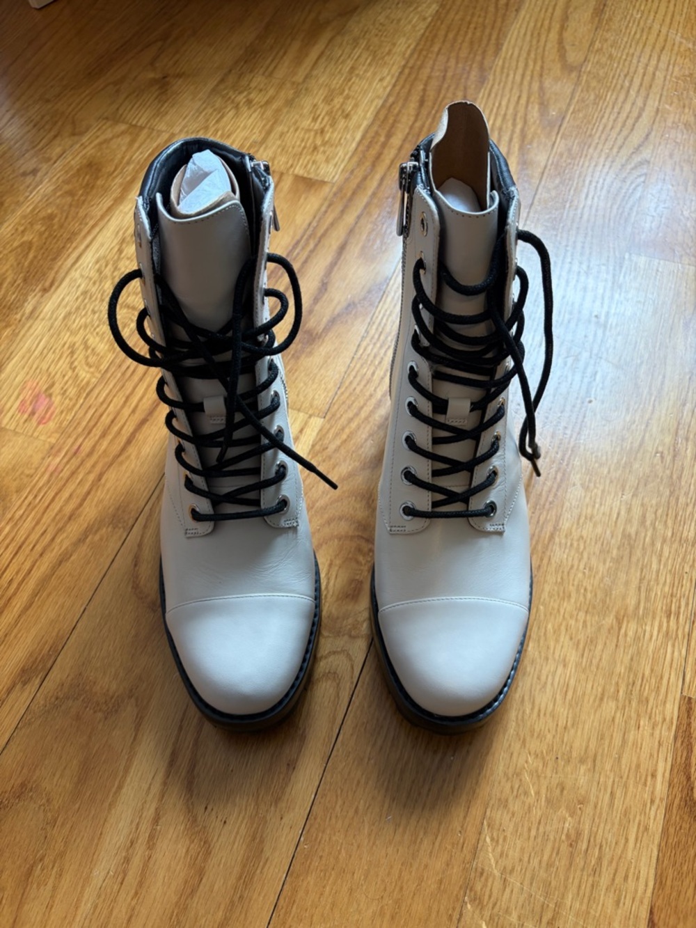 Michael Kors White Lace-Up Combat Boots with Black Laces